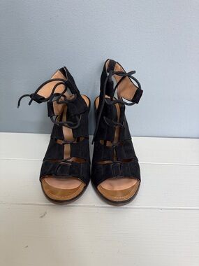Black Lace-Up Open-Toe Women's Sandals